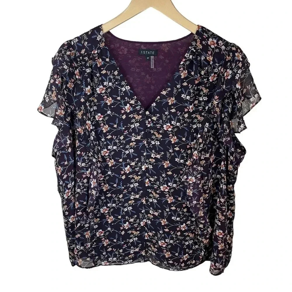 1. State  Floral Flutter Sleeve Top